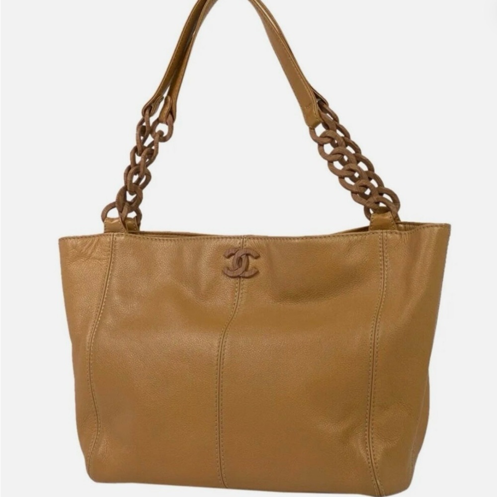 Vintage beautiful CHANEL tote with wood logo.  COLLECTORS ALERT!